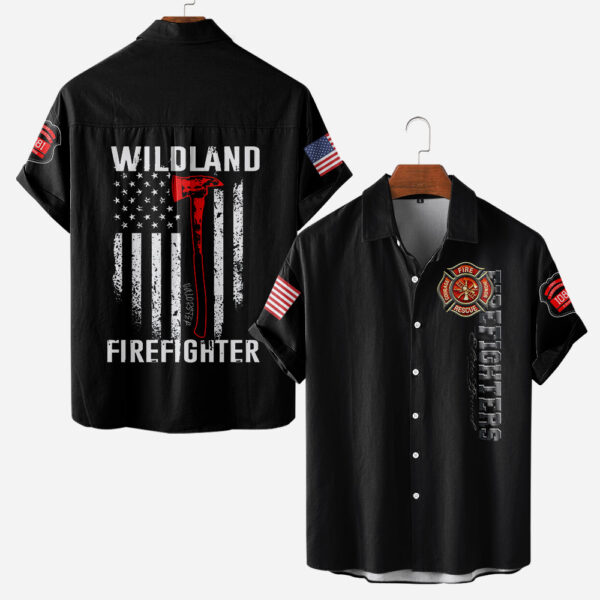 Custom Name Wildland Firefighter #DQH0004 - AOP Short Sleeve Button Shirt