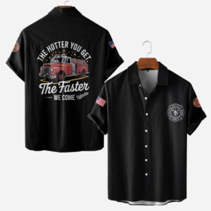 Custom Fire Department Station Number The Hotter You Get #QH0013 - AOP Short Sleeve Button Shirt