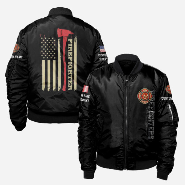 Custom Name Fire Department Thin Red Line Firefighter #DQH0014 - AOP BOMBER JACKET
