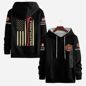 Custom Name Fire Department Thin Red Line Firefighter #DQH0014 - AOP Hoodie