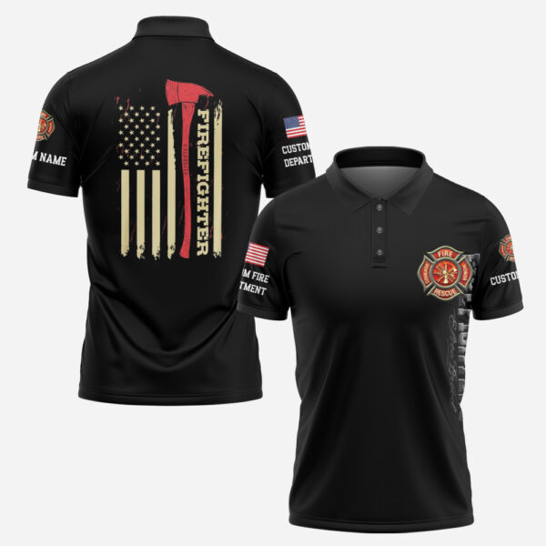 Custom Name Fire Department Thin Red Line Firefighter #DQH0014 - AOP Polo