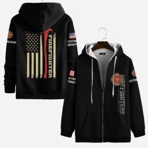 Custom Name Fire Department Thin Red Line Firefighter #DQH0014 - AOP Zip Hoodie