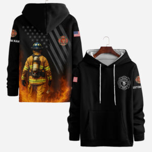 Custom Name Fire Department Thin Red Line Firefighter #DQH0015 - AOP Hoodie