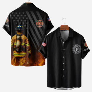 Custom Name Fire Department Station Number #DQH0015 - AOP Short Sleeve Button Shirt