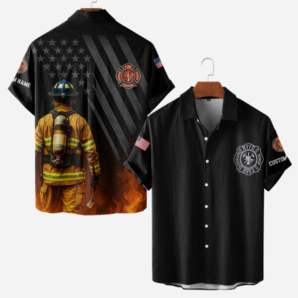 Custom Name Fire Department Station Number #DQH0015 - AOP Short Sleeve Button Shirt