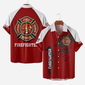 Custom Name Firefighter Courage Rescue Honor #DQH0016 - AOP Short Sleeve Button Shirt