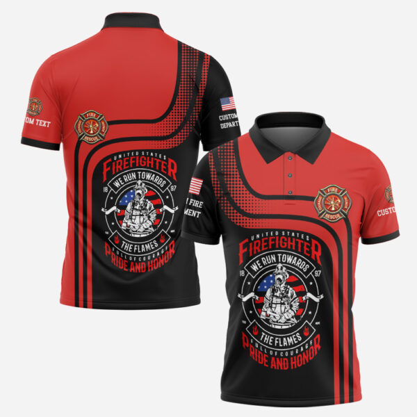 Custom Name & Department United States Firefighter We Run Towards The Flames #DQH0017  - AOP Polo
