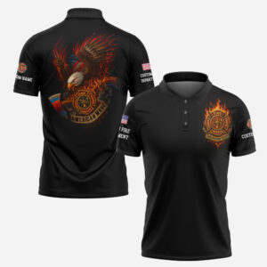 Custom Name & Department Firefighter American Made #DQH0019  - AOP Polo