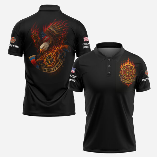 Custom Name & Department Firefighter American Made #DQH0019  - AOP Polo