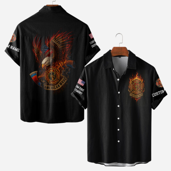 Custom Name & Department Firefighter American Made #DQH0019 - AOP Short Sleeve Button Shirt