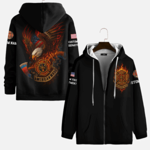 Custom Name & Department Firefighter American Made #DQH0019 - AOP Zip Hoodie