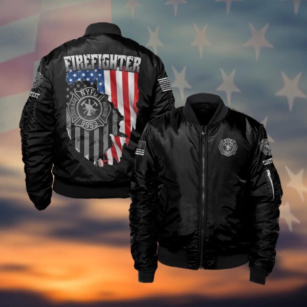 Custom Text & Fire Department Station Number Firefighter #DQH0021 - Bomber Jacket