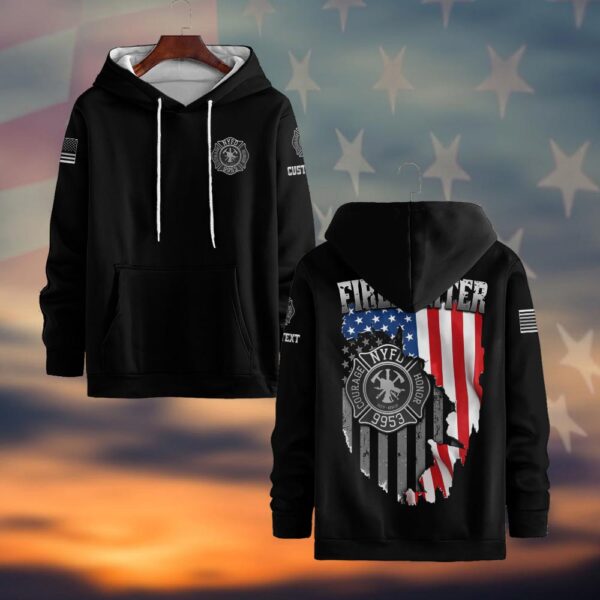 Custom Text & Fire Department Station Number Firefighter #DQH0021 - Hoodie