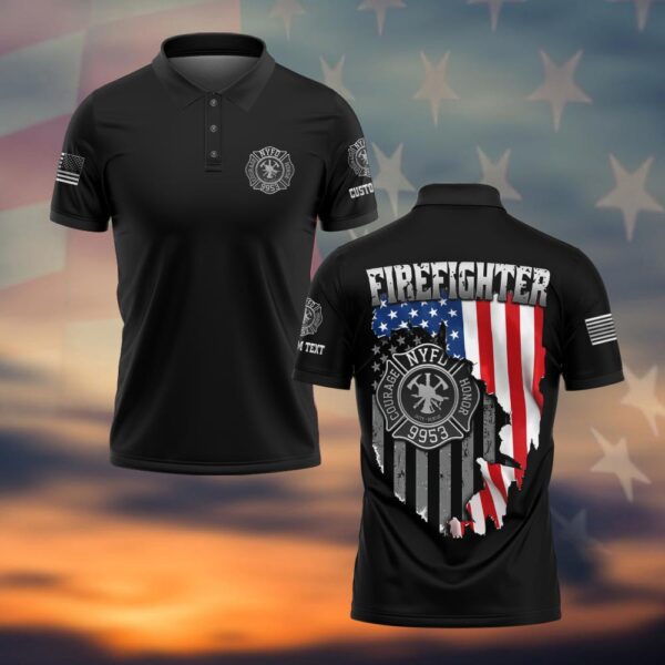 Custom Text & Fire Department Station Number Firefighter #DQH0021 - Polo