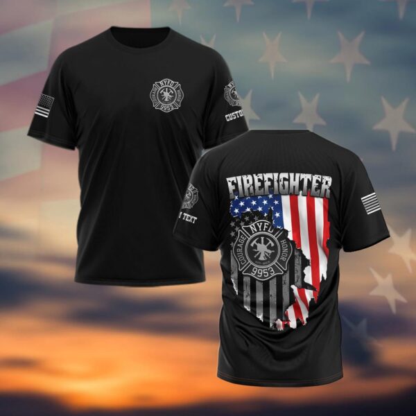 Custom Text & Fire Department Station Number Firefighter #DQH0021 - T-shirt