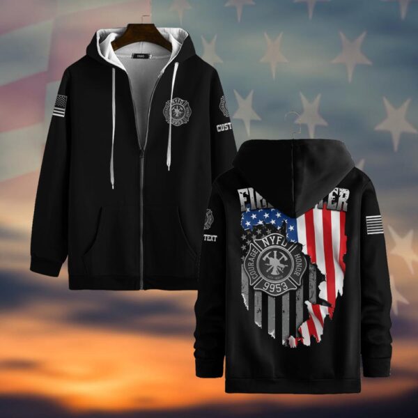Custom Text & Fire Department Station Number Firefighter #DQH0021 - Zip Hoodie