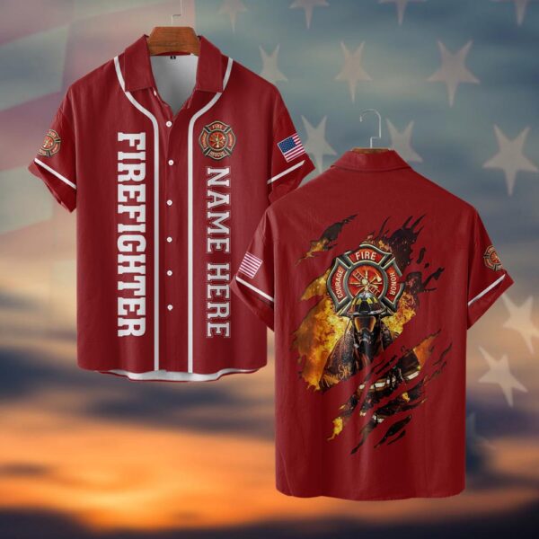 Custom Name Brave Firefighter #DQH0028 - Short Sleeve Button Shirt