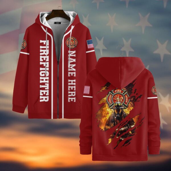 Custom Name Brave Firefighter #DQH0028 - Zip Hoodie