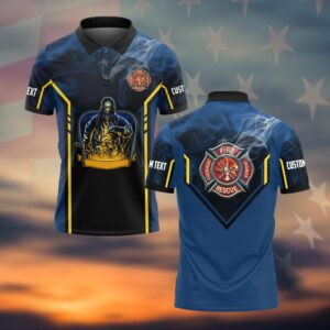 Custom Text Firefighter Run Toward Flame #DQH0030 - Polo