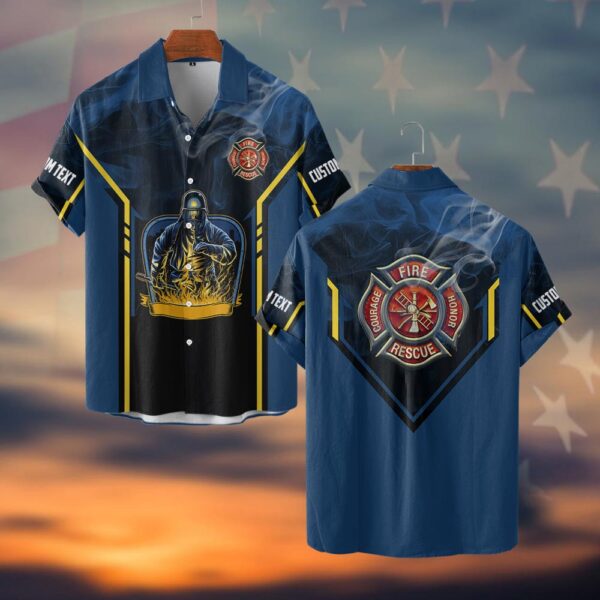 Custom Text Firefighter Run Toward Flame #DQH0030 - Short Sleeve Button Shirt