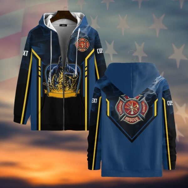 Custom Text Firefighter Run Toward Flame #DQH0030 - Zip Hoodie