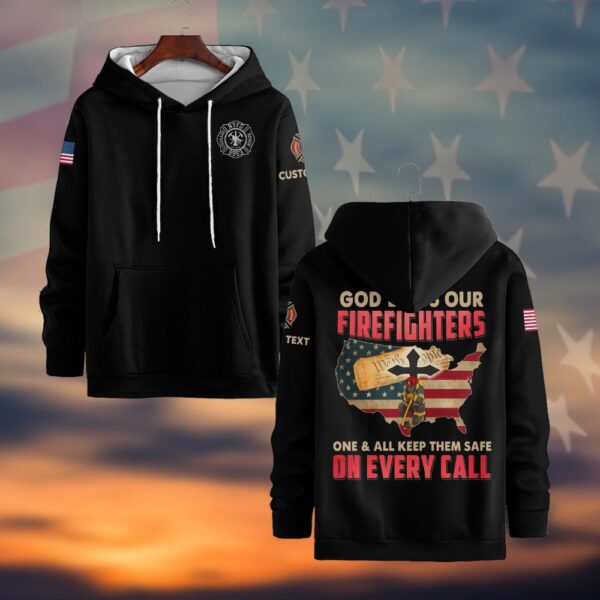 Custom Text & Fire Department Station Number God Bless Our Firefighters #DQH0033 - Hoodie