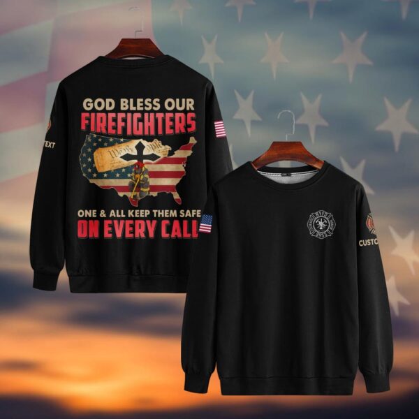 Custom Text & Fire Department Station Number God Bless Our Firefighters #DQH0033 - Sweatshirt