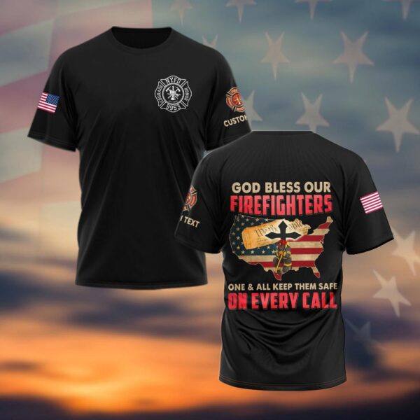 Custom Text & Fire Department Station Number God Bless Our Firefighters #DQH0033 - T-shirt