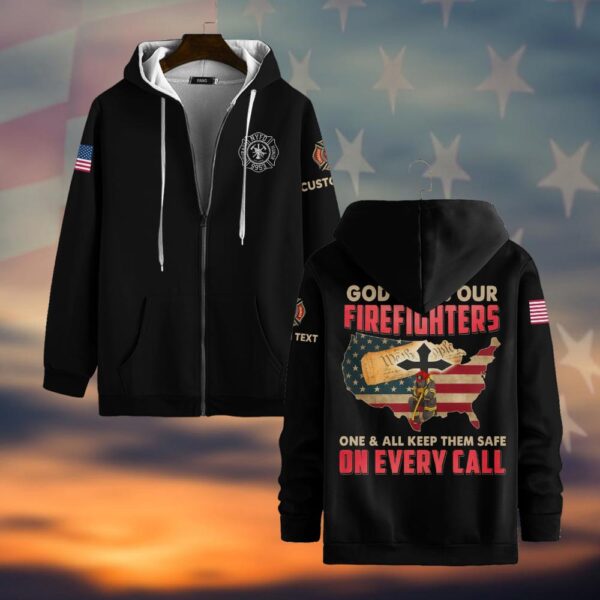 Custom Text & Fire Department Station Number God Bless Our Firefighters #DQH0033 - Zip Hoodie