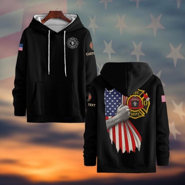 Custom Text & Fire Department Station Number Proud Firefighter #DQH0035 - Hoodie