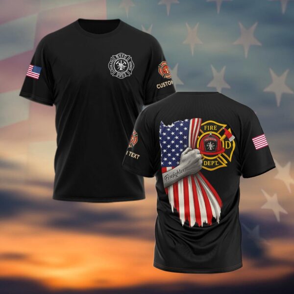 Custom Text & Fire Department Station Number Proud Firefighter #DQH0035 - T-shirt