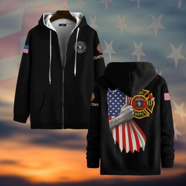 Custom Text & Fire Department Station Number Proud Firefighter #DQH0035 - Zip Hoodie