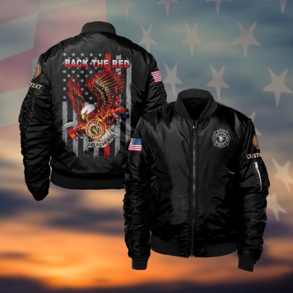 Custom Text & Fire Department Station Number Back The Red #DQH0036 - Bomber Jacket