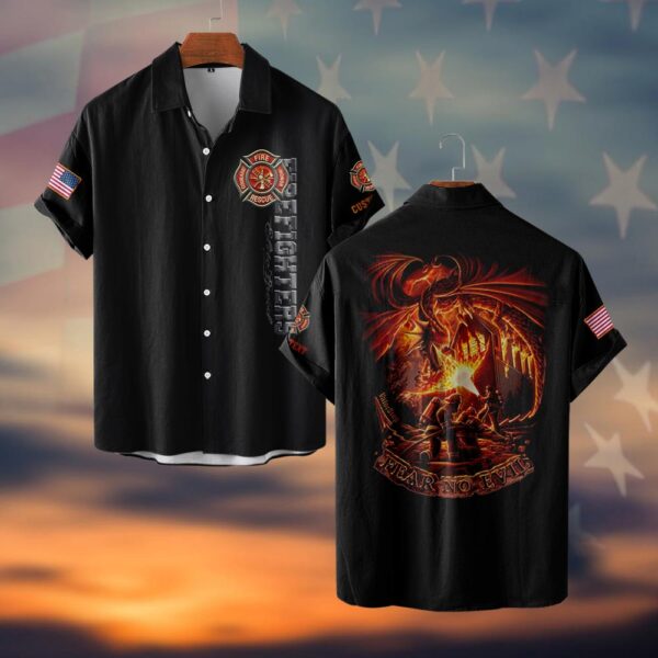Custom Text Fear No Evil - Firefighter's Courage #DQH0039 - Short Sleeve Button Shirt