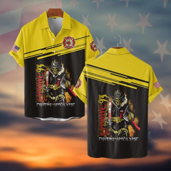 Custom Rank & Fire Department Fighting The Apocalypse #DQH0062 - Short Sleeve Button Shirt