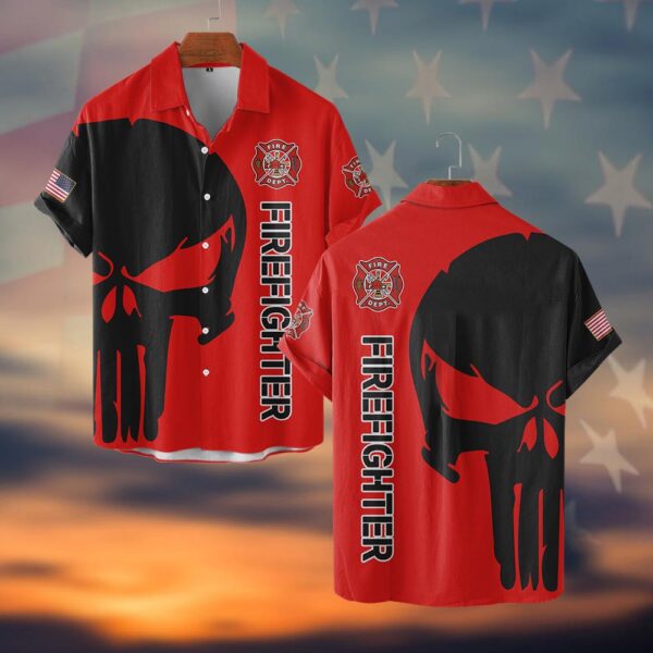 Custom Fire Department Firefighter Skull Duty #DQH0063 - Short Sleeve Button Shirt