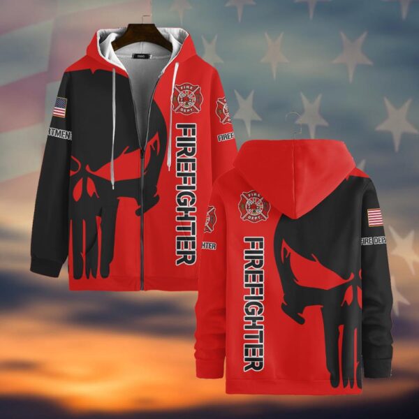Custom Fire Department Firefighter Skull Duty #DQH0063 - Zip Hoodie