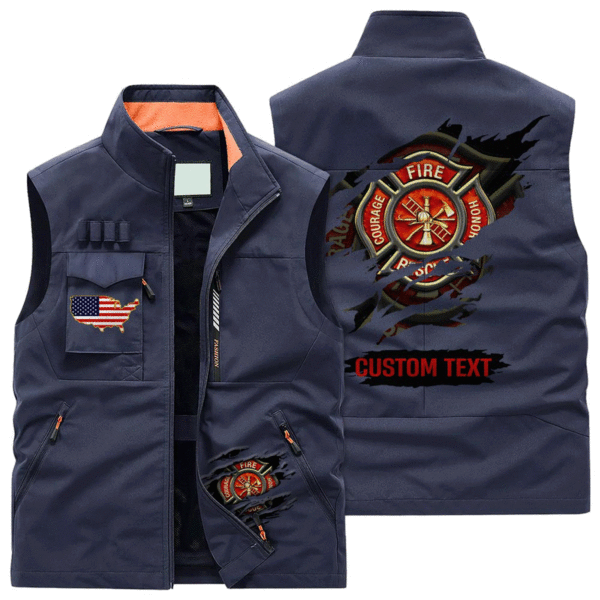 Custom Name Firefighter Courage Rescue Honor #DQH0016 - Multi-Pocket Vest