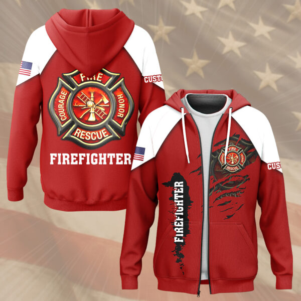 Custom Name Firefighter Courage Rescue Honor #DQH0016 - Zip Hoodie