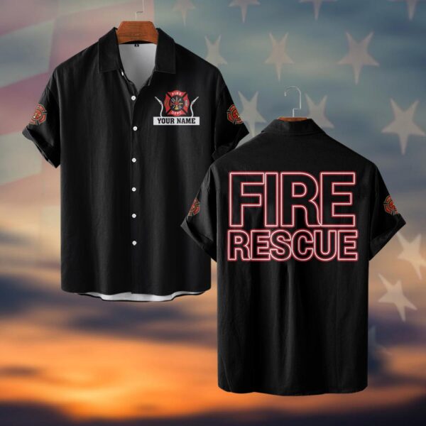 Custom Name Fire Rescue Essentials #DQH0048 - Short Sleeve Button Shirt