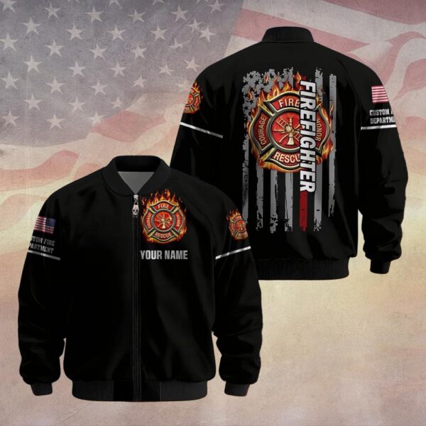 Custom Dept & Name Forged by Fire – American Firefighter Pride #DQH0060 - Bomber Jacket