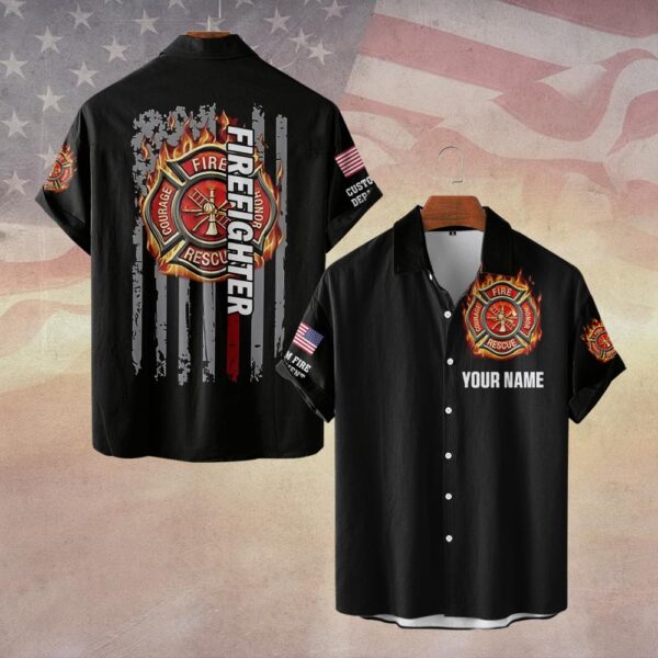 Custom Dept & Name Forged by Fire – American Firefighter Pride #DQH0060 - Short Sleeve Button Shirt