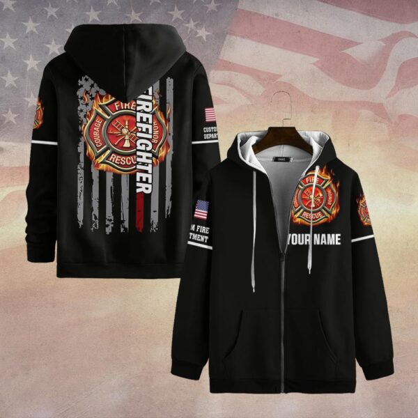 Custom Dept & Name Forged by Fire – American Firefighter Pride #DQH0060 - Zip Hoodie