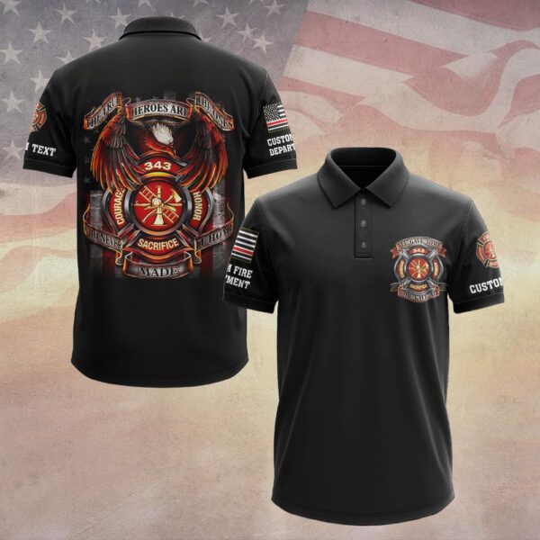 Custom Dept & Text The True Heroes Firefighter #DQH0068 - Polo