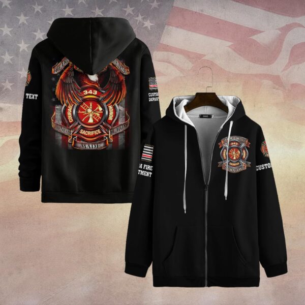 Custom Dept & Text The True Heroes Firefighter #DQH0068 - Zip Hoodie