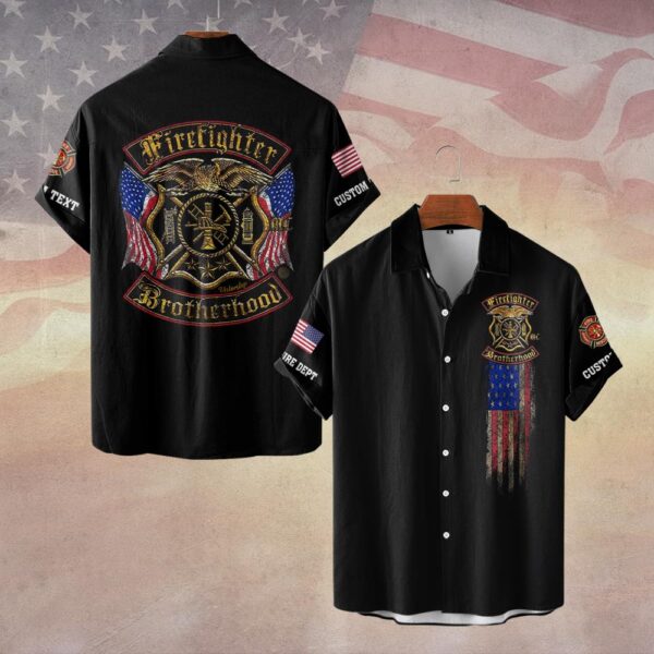 Custom Dept & Text Firefighter Brotherhood #DQH0071 - Short Sleeve Button Shirt