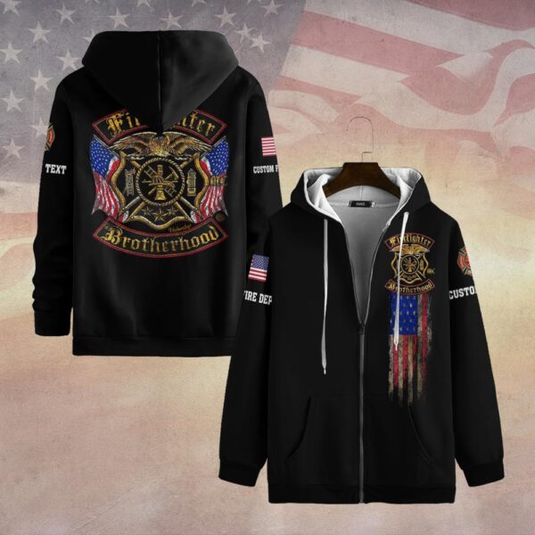 Custom Dept & Text Firefighter Brotherhood #DQH0071 - Zip Hoodie