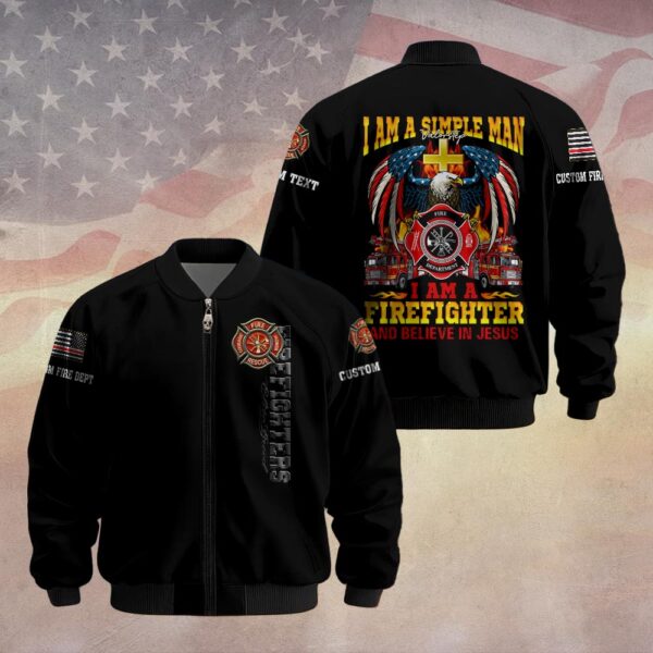 Custom Dept & Text Simple Man – Firefighter Who Believes in Jesus #DQH0083 - Bomber Jacket