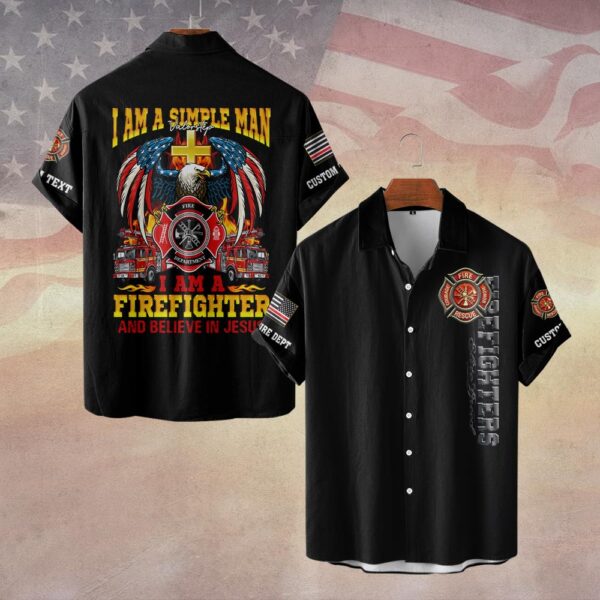 Custom Dept & Text Simple Man – Firefighter Who Believes in Jesus #DQH0083 - Short Sleeve Button Shirt
