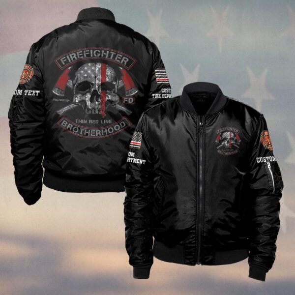 Custom Dept & Text Firefighter Thin Redline Brotherhood #DQH0065 - Bomber Jacket